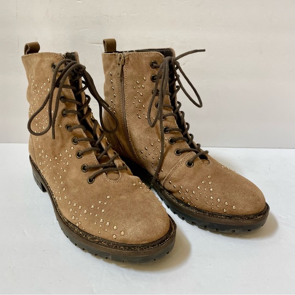 Dune London Prentice Star Studded Tan Biker Boots Size EU 39/US 8 - Picture 3 of 15